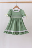 Sage collar smocked lace dress