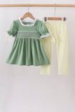 Sage collar smocked lace pants set