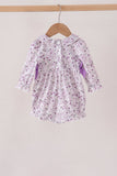 Purple floral smocked bow bubble