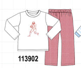 Red Football Embroidery Pants Set