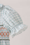 Sage pumpkin smocked gingham bubble