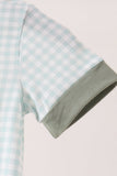 Sage pumpkin embroidery gingham romper