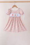 Pink Pumpkin Floral Embroidery Dress