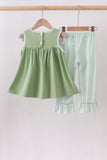 Sage Pumpkin Embroidered Ruffle Pants Set