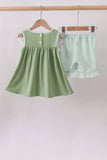 Sage Pumpkin Embroidered Ruffle Shorts Set
