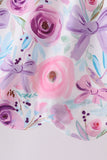 Purple Bow Embroidered Floral Scalloped Dress