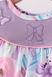 Purple Bow Embroidered Floral Bubble