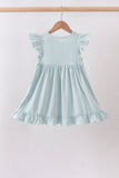 Light blue character embroidery ruffle dress