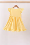 Mustard character embroidery ruffle dress
