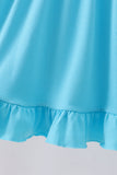 Blue character embroidery ruffle dress