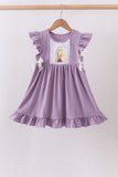 Purple character embroidery ruffle dress