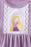 Purple character embroidery ruffle dress