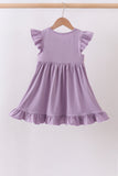 Purple character embroidery ruffle dress