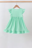 Green character embroidery ruffle dress