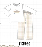Khaki Puppy Fishing Embroidery Pants Set