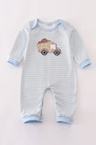 Blue stripe dump truck applique boy romper