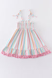 Pink stripe smocked strap dress