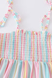 Pink stripe smocked strap girl set