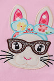 Pink bunny applique ruffle girl set