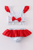 Patriotic plaid flag embroidery 2pc girl swimsuit