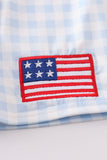 Patriotic plaid flag embroidery boy swim trunks