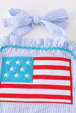 Blue patriotic flag applique seersucker 2pc girl swimsuit