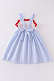 Patriotic flag embroidery seersucker strap dress