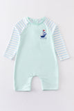 Mint sailboat embroidery boy one-piece rashguard swimsuit