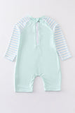 Mint sailboat embroidery boy one-piece rashguard swimsuit