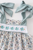 Blue floral embroidery ruffle set