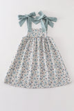 Blue floral embroidery dress