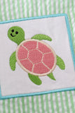 Green seersucker turtle embroidery boy swim trunks