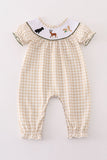 Gingham hunting embroidery girl romper
