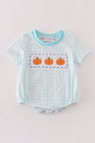 Blue plaid pumpkin embroidery boy bubble