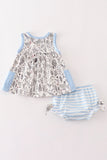 Blue stripe chicken print baby set