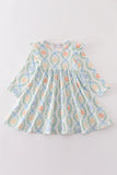Green pumpkin bow print dress
