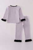 Purple Halloween spider embroidery stripe pants set