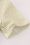 Green pinecone embroidery stripe top