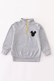 Grey character embroidery zip boy pullover