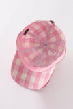 Pink plaid bow embroidery baseball cap