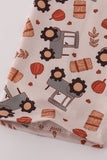 Yellow tractor french knot pants set