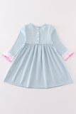 Blue bow embroidery dress