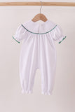 White wreath smocked romper