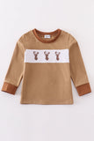 Brown deer embroidery boy top