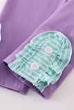 Green stripe princess embroidery girl set