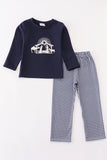Navy nativity embroidery gingham boy set