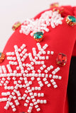 Red christmas snowflake embroidery adults headband
