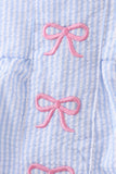 Blue Bow Embroidered Stripe Bubble
