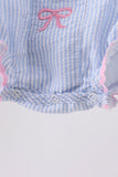 Blue Bow Embroidered Stripe Bubble