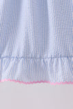 Blue Bow Embroidered Stripe Ruffle Dress